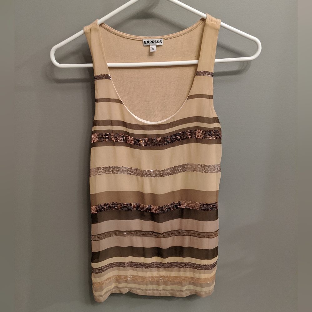 Women's brown/tan Express Sequin tank top - size x-small